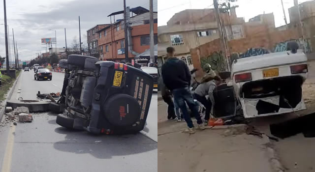 [VIDEO] Domingo de accidentes de tránsito en Soacha, dos vehículos se volcaron