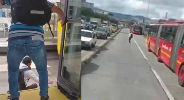 Nuevamente un sujeto se arroja de un bus de Transmilenio en movimiento en Bogotá