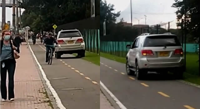 Irresponsable conductor de camioneta transitó tranquilamente por una ciclorruta en Bogotá