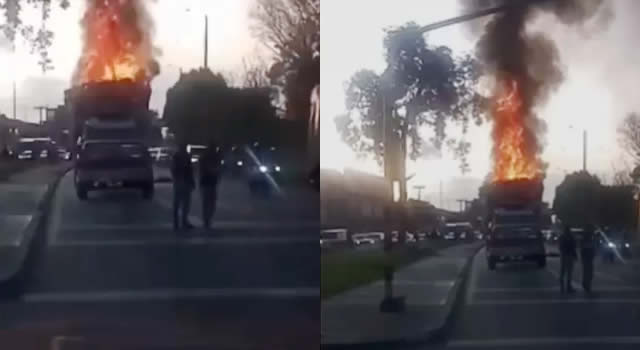 Emergencia, se incendió un camión en la avenida de Las Américas en Bogotá