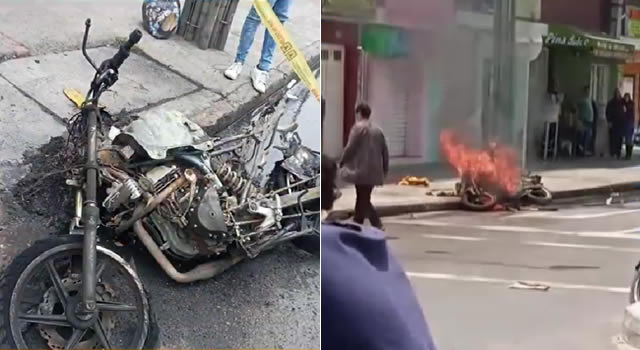 Turba golpeó y le quemó la moto a un domiciliario en Bogotá porque lo confundió con un ladrón