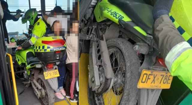 ¡Injusticia! Policía subió su motocicleta a Transmilenio porque se varó