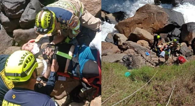 Bomberos de San Antonio rescataron a ciclista que cayó cerca al rió Bogotá