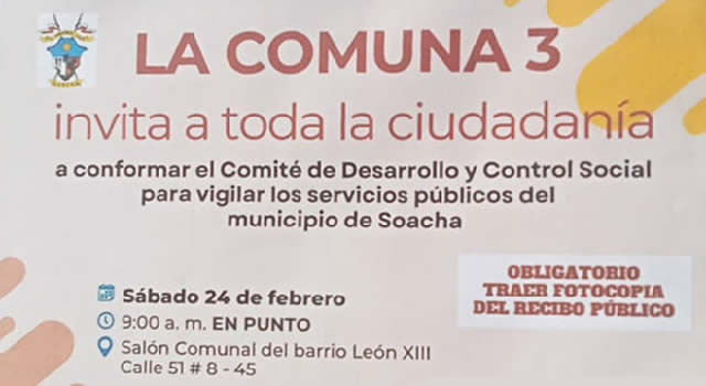 Crearán Comité para vigilar los servicios públicos en la comuna tres de Soacha