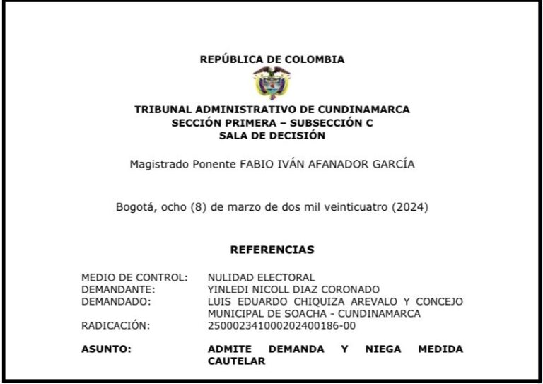 Fallo Tribunal niega solicitud de suspensión del personero de Soacha Luis Eduardo Chíquiza