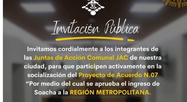 Juntas de Acción Comunal socializarán proyecto que integraría a Soacha a la Región Metropolitana