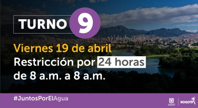 Turno 9 para racionamiento de agua en Bogotá este domingo 28 de abril