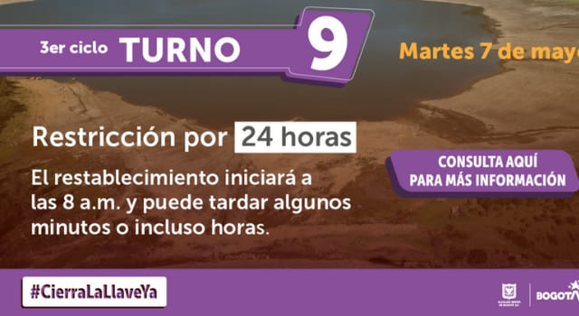 Racionamiento de agua en Bogotá mañana martes 7 de mayo