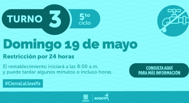 Racionamiento de agua en Bogotá para este 19 de mayo