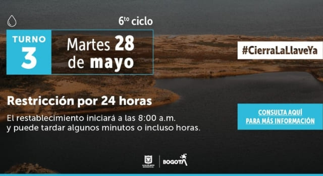 racionamiento de agua en Bogotá este 28 de mayo