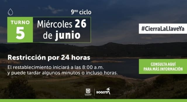 Racionamiento de agua en Bogotá para este 26 de junio