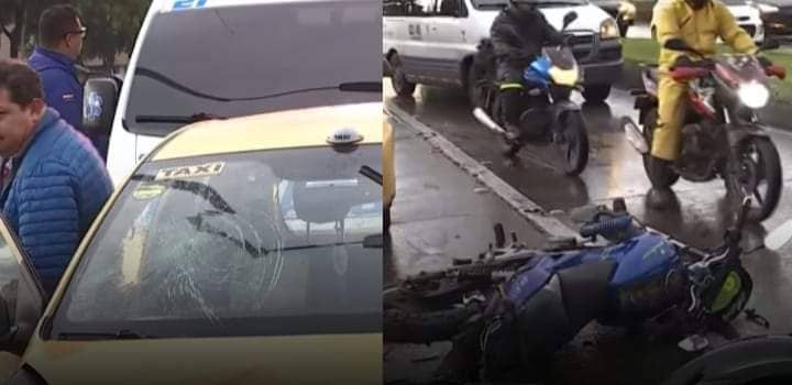 choque entre dos motociclistas y un taxista en Bogotá