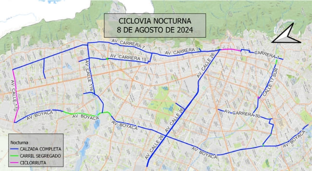 Cierres viales por Ciclovía Nocturna en Bogotá este jueves 8 de agosto