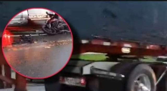 Choque entre una tractomula y un motociclista en la vía Cota