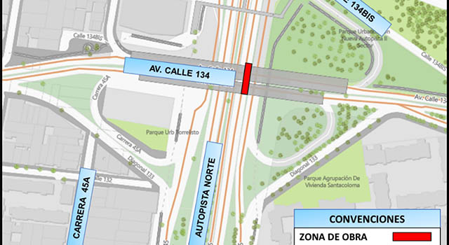 Se autoriza cierre de un carril de la autopista Norte con calle 134 en Bogotá