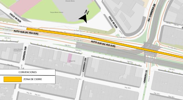 cierre de un carril en la autopista Sur, en Bogotá