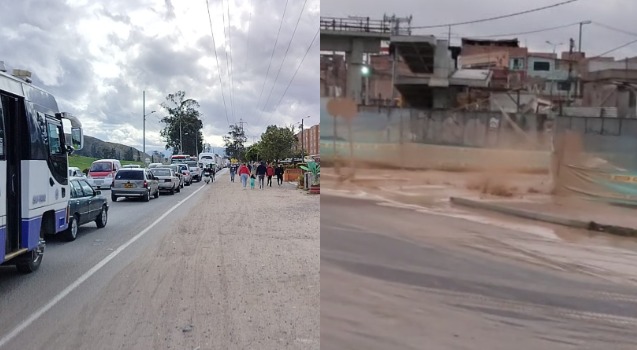 [VIDEO] Colapsó tráfico en Soacha por ruptura de un tubo de gas en la autopista Sur