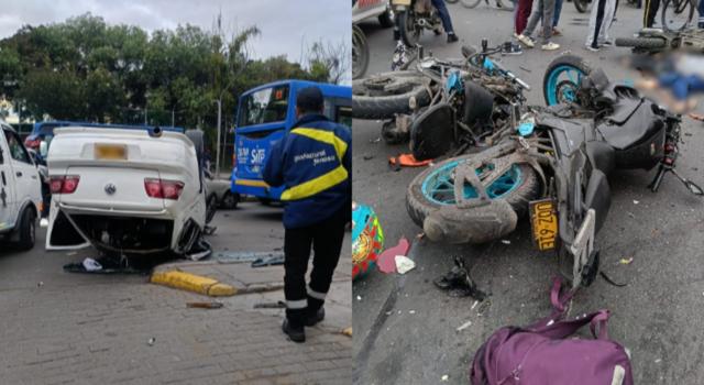 Siniestro vial entre carro y motos deja dos fallecidos en Bogotá