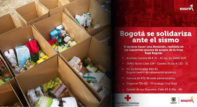 Bogotá se une a la ayuda por el terremoto: habilitan seis puntos para recibir donaciones